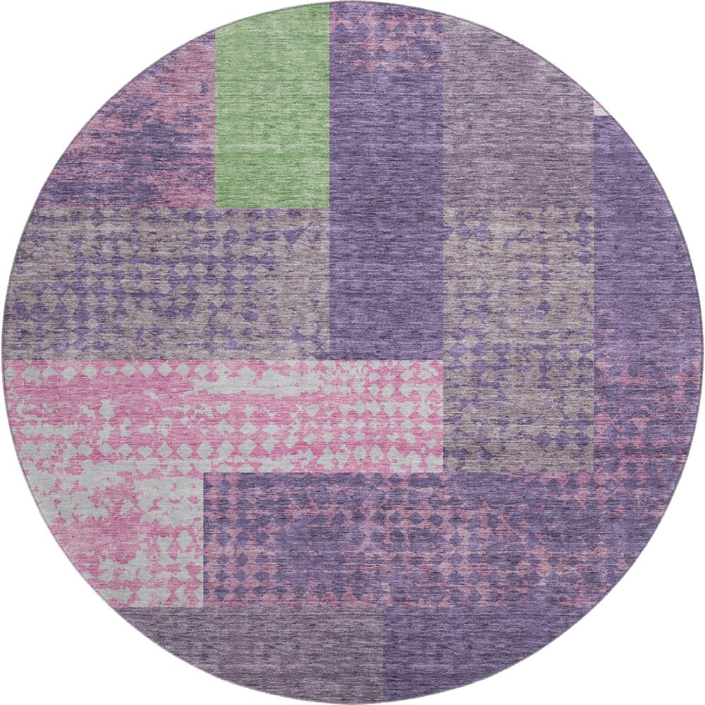 Premium Machine Washable Mayfield AMF941 Purple 8' x 8' Round Rug. Picture 1