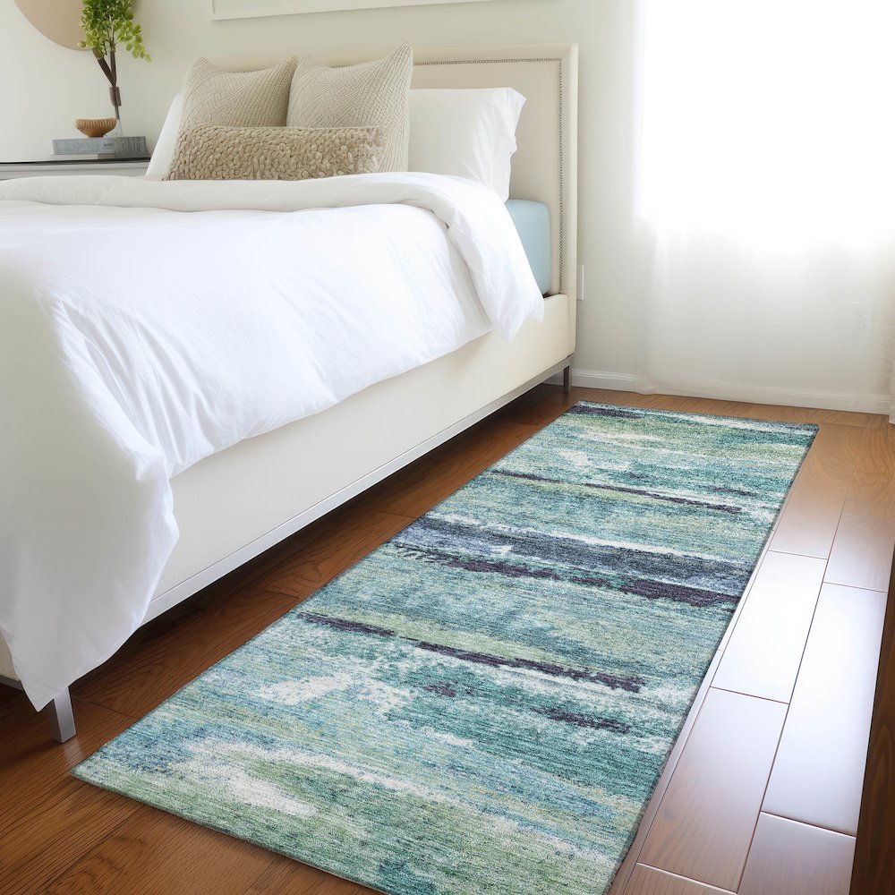 Premium Machine Washable Mayfield AMF942 Aloe 2'3" x 7'6" Runner Rug. Picture 5