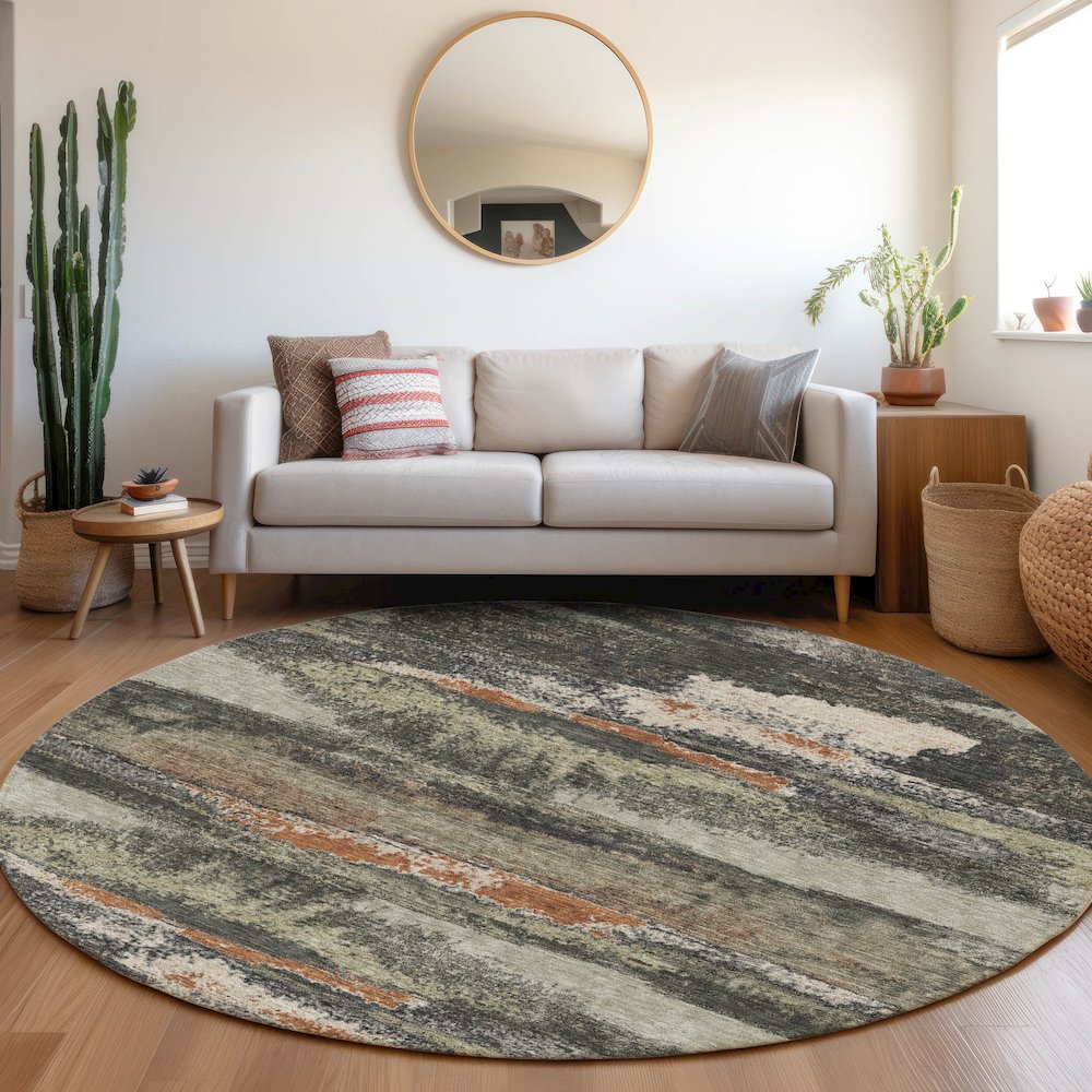 Premium Machine Washable Mayfield AMF942 Charcoal 8' x 8' Round Rug. Picture 5