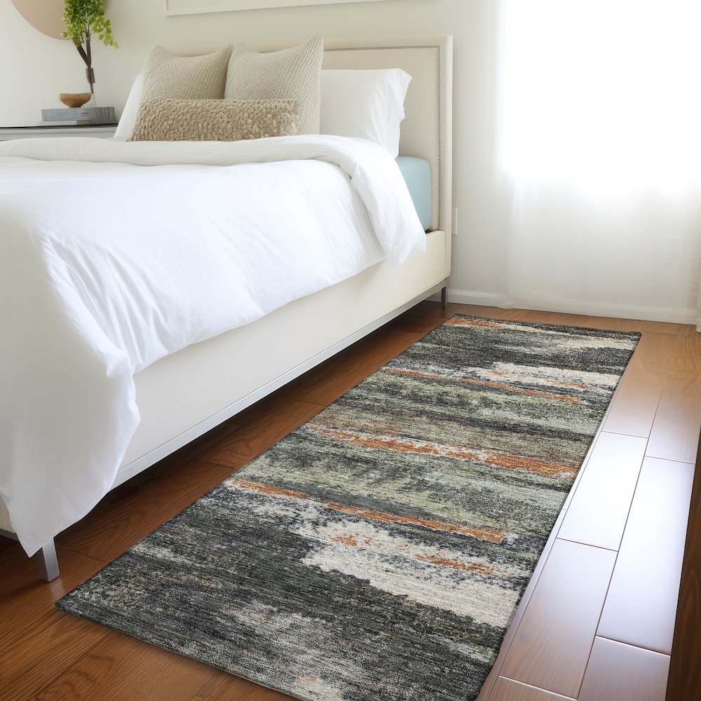 Premium Machine Washable Mayfield AMF942 Charcoal 2'3" x 7'6" Runner Rug. Picture 5