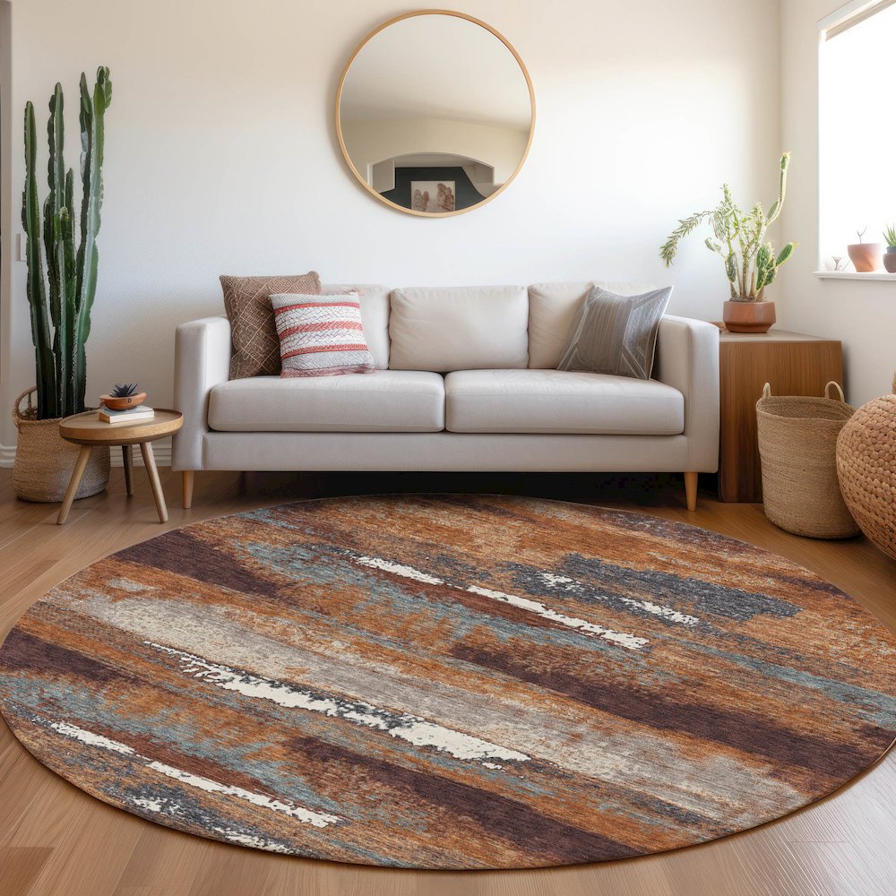 Premium Machine Washable Mayfield AMF942 Copper 8' x 8' Round Rug. Picture 5
