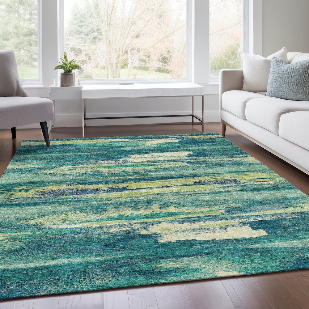 Premium Machine Washable Mayfield AMF942 Emerald 2'6" x 3'10" Rug. Picture 6