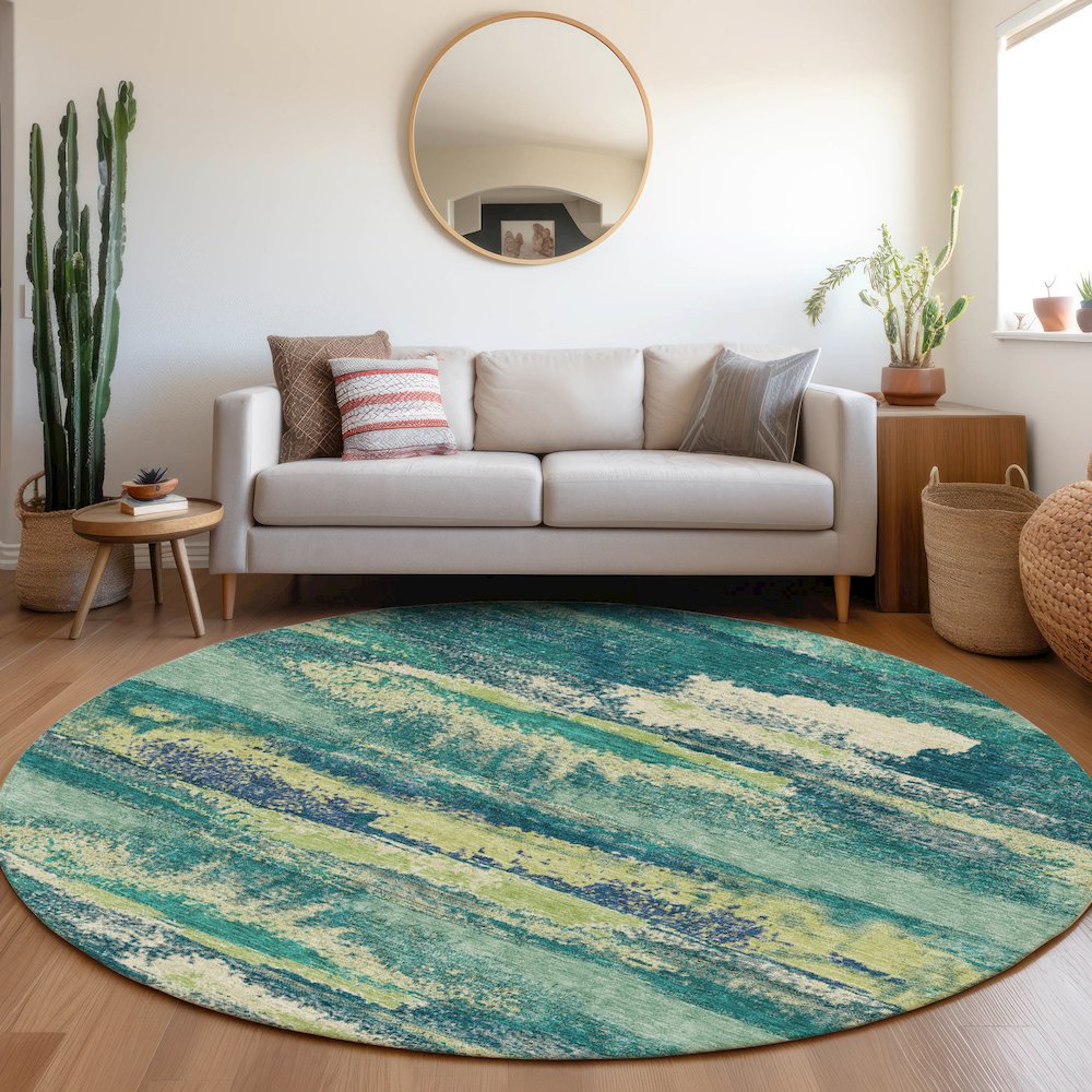 Premium Machine Washable Mayfield AMF942 Emerald 8' x 8' Round Rug. Picture 5