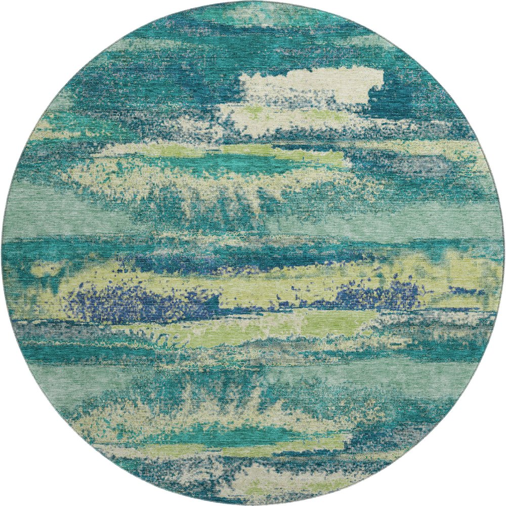 Premium Machine Washable Mayfield AMF942 Emerald 8' x 8' Round Rug. Picture 1
