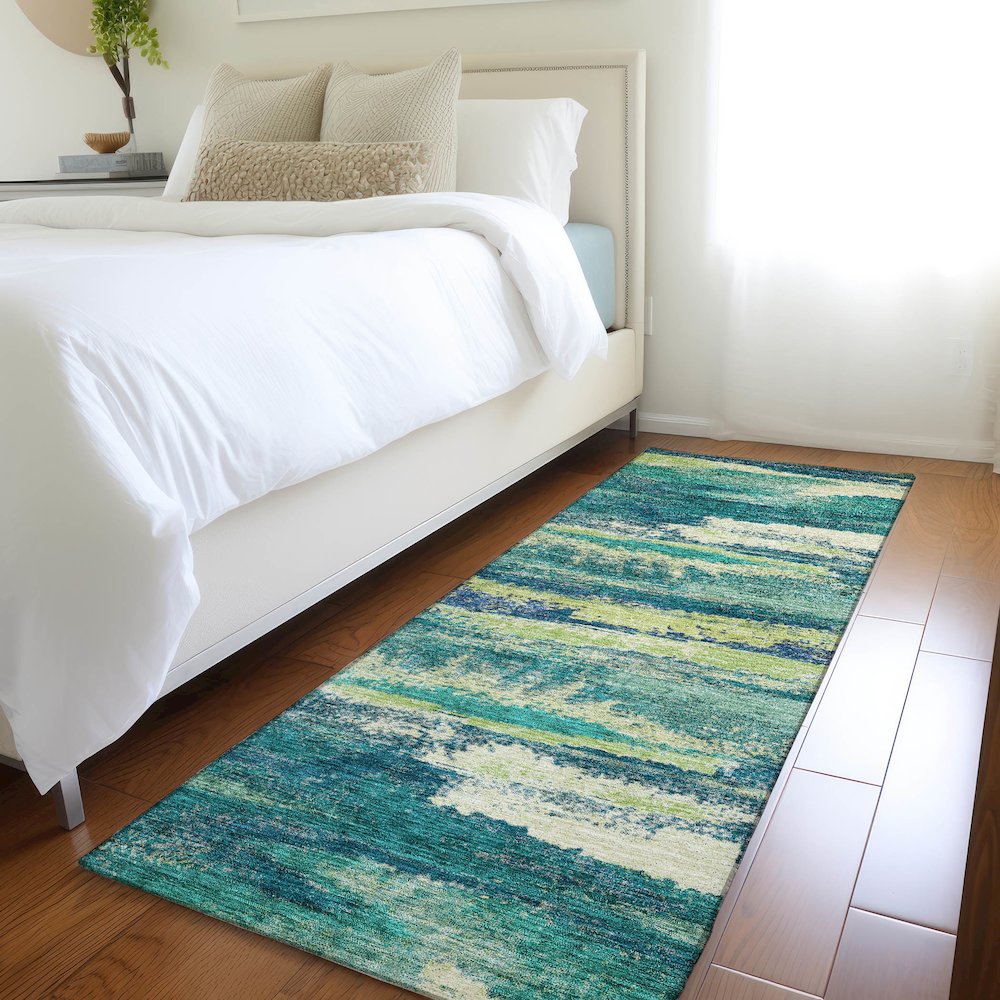 Premium Machine Washable Mayfield AMF942 Emerald 2'3" x 7'6" Runner Rug. Picture 5