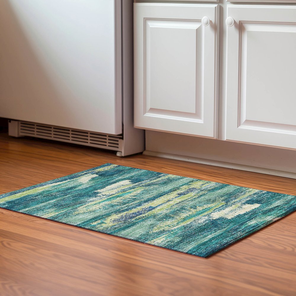 Premium Machine Washable Mayfield AMF942 Emerald 1'8" x 2'6" Rug. Picture 5