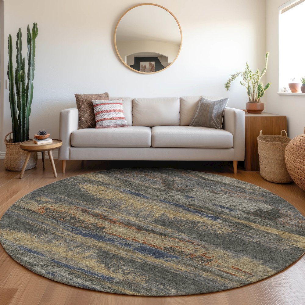 Premium Machine Washable Mayfield AMF942 Graphite 8' x 8' Round Rug. Picture 5