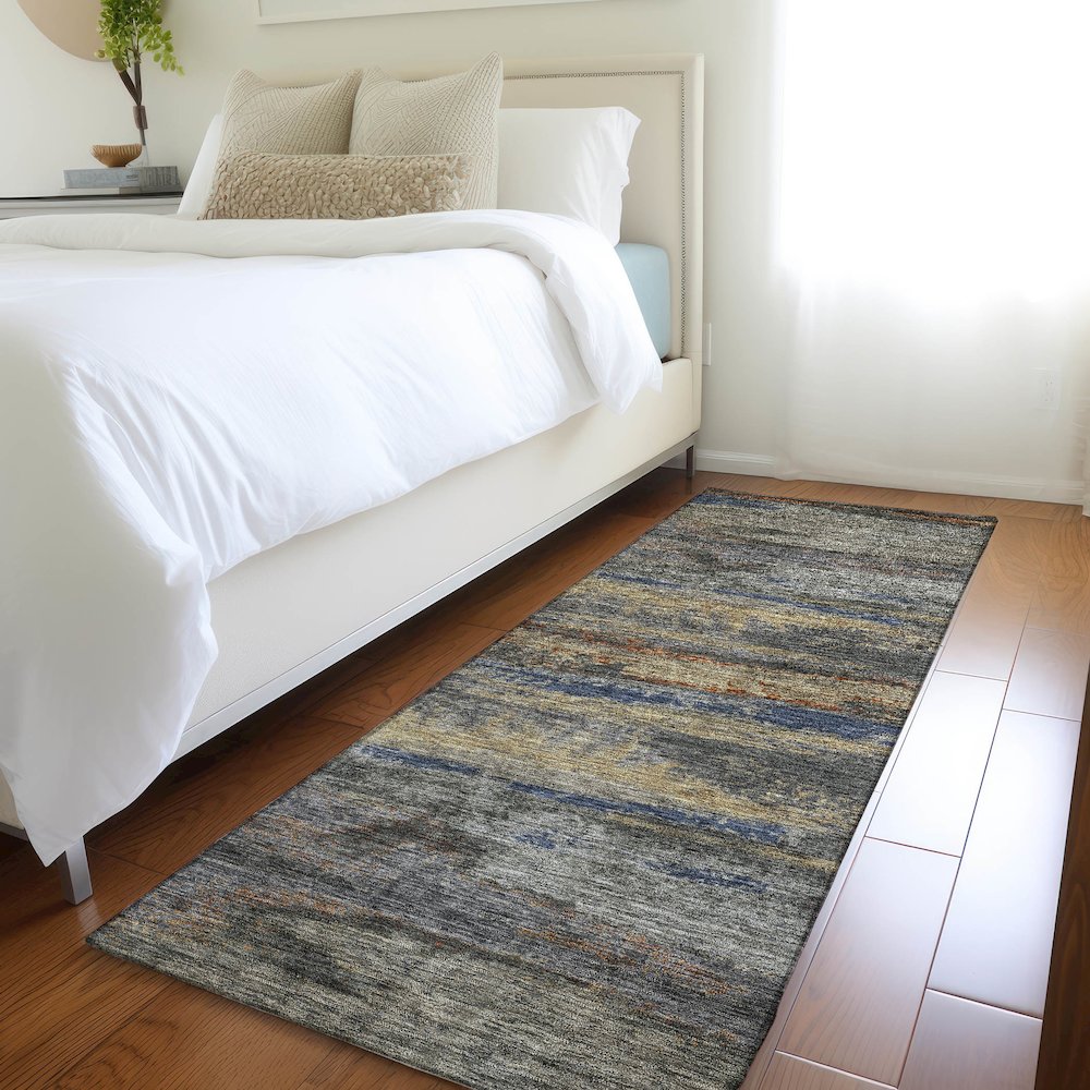 Premium Machine Washable Mayfield AMF942 Graphite 2'3" x 7'6" Runner Rug. Picture 5