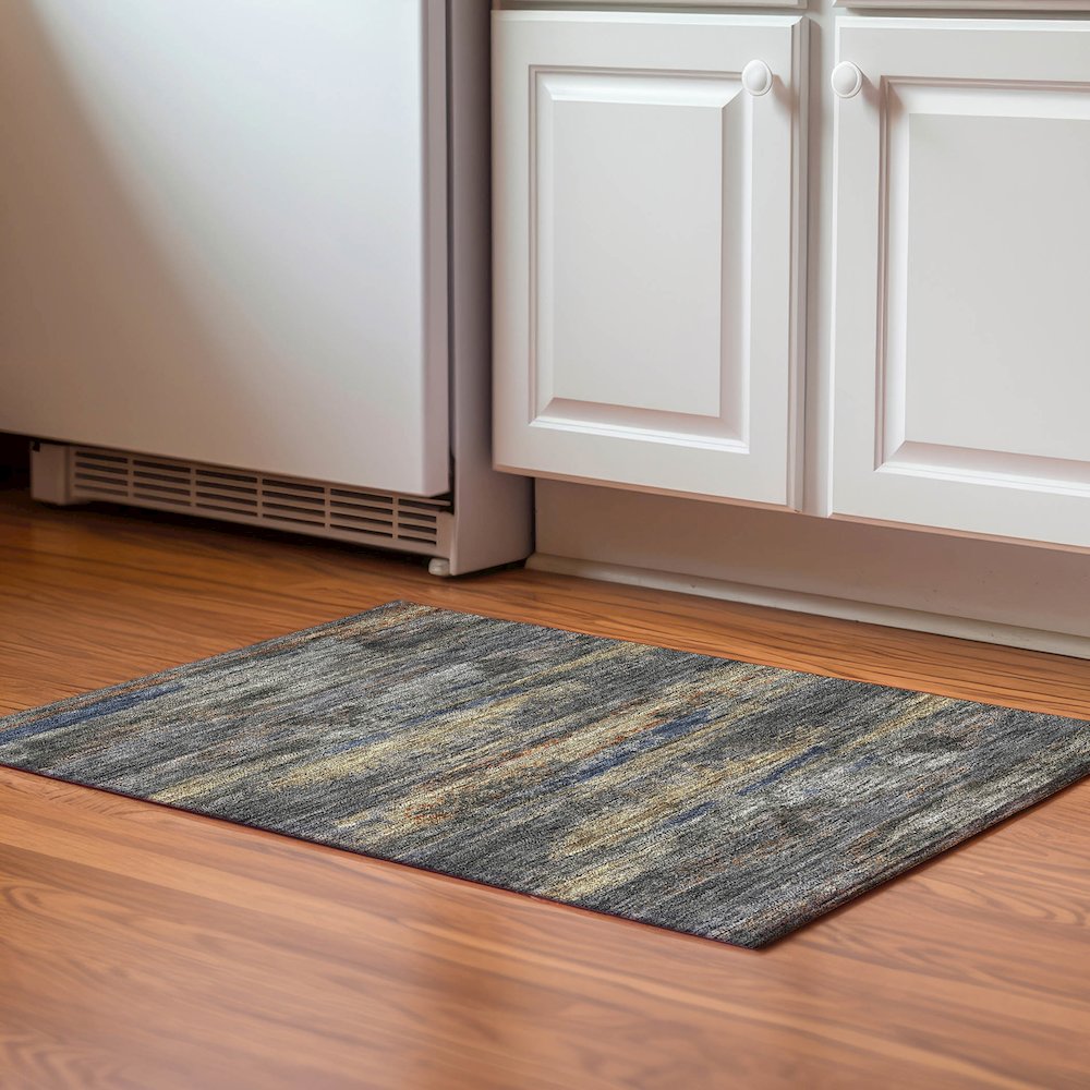 Premium Machine Washable Mayfield AMF942 Graphite 1'8" x 2'6" Rug. Picture 5