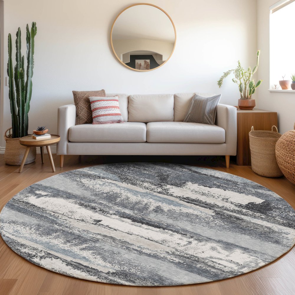 Premium Machine Washable Mayfield AMF942 Gray 8' x 8' Round Rug. Picture 5