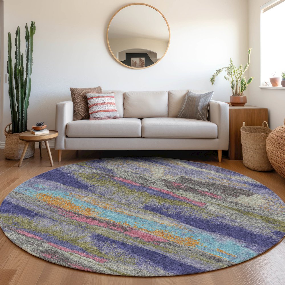 Premium Machine Washable Mayfield AMF942 Lavender 8' x 8' Round Rug. Picture 5