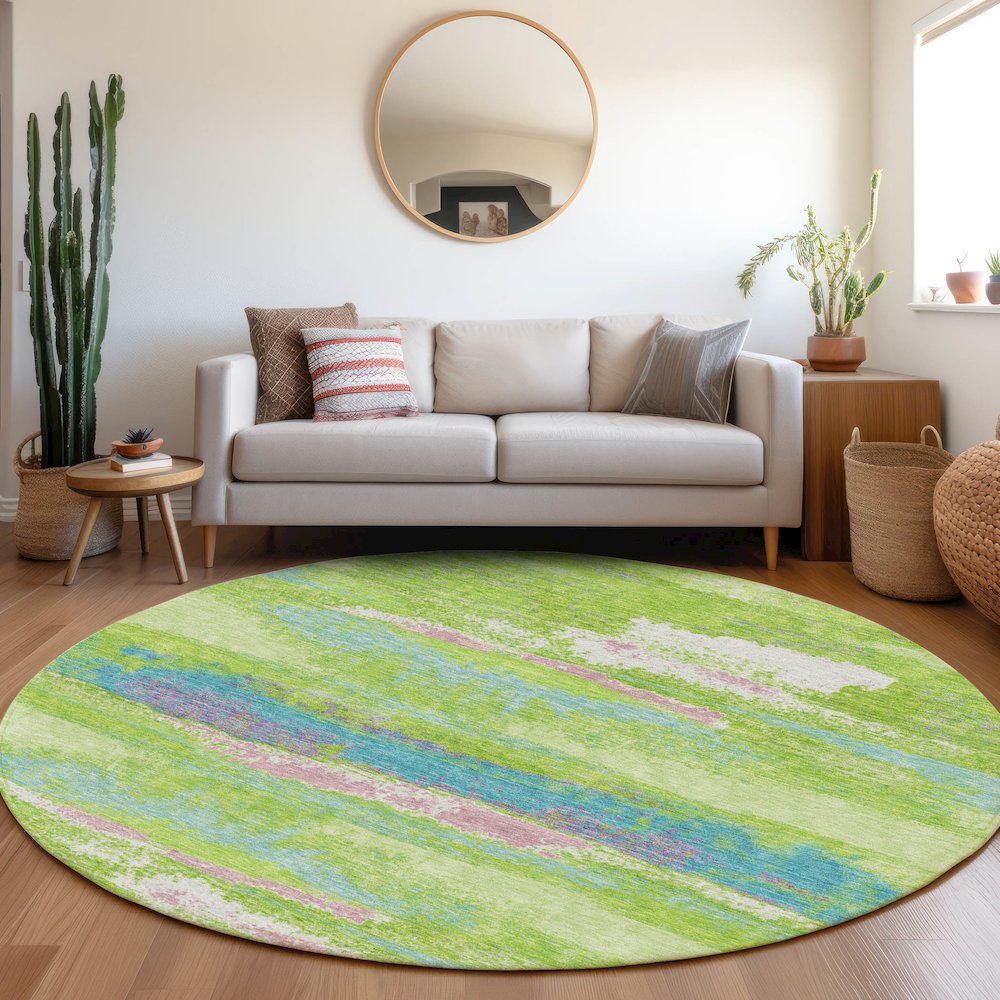 Premium Machine Washable Mayfield AMF942 Lime 8' x 8' Round Rug. Picture 5