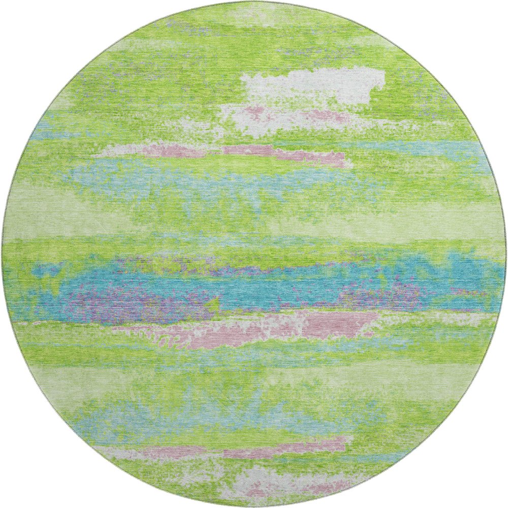 Premium Machine Washable Mayfield AMF942 Lime 8' x 8' Round Rug. Picture 1