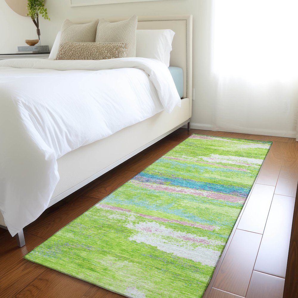 Premium Machine Washable Mayfield AMF942 Lime 2'3" x 7'6" Runner Rug. Picture 5