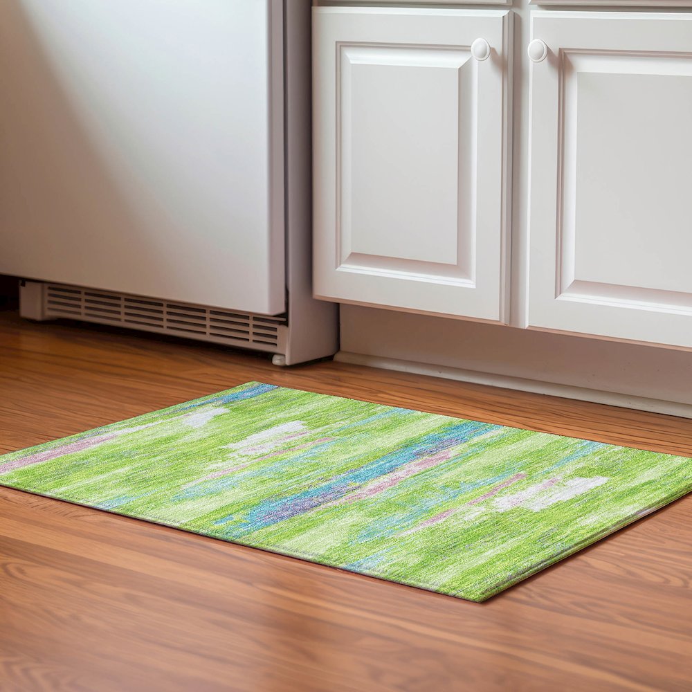 Premium Machine Washable Mayfield AMF942 Lime 1'8" x 2'6" Rug. Picture 5