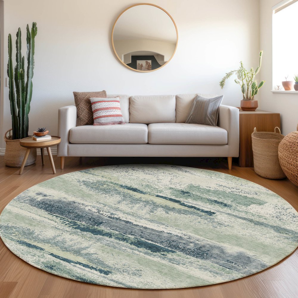 Premium Machine Washable Mayfield AMF942 Mint 8' x 8' Round Rug. Picture 5