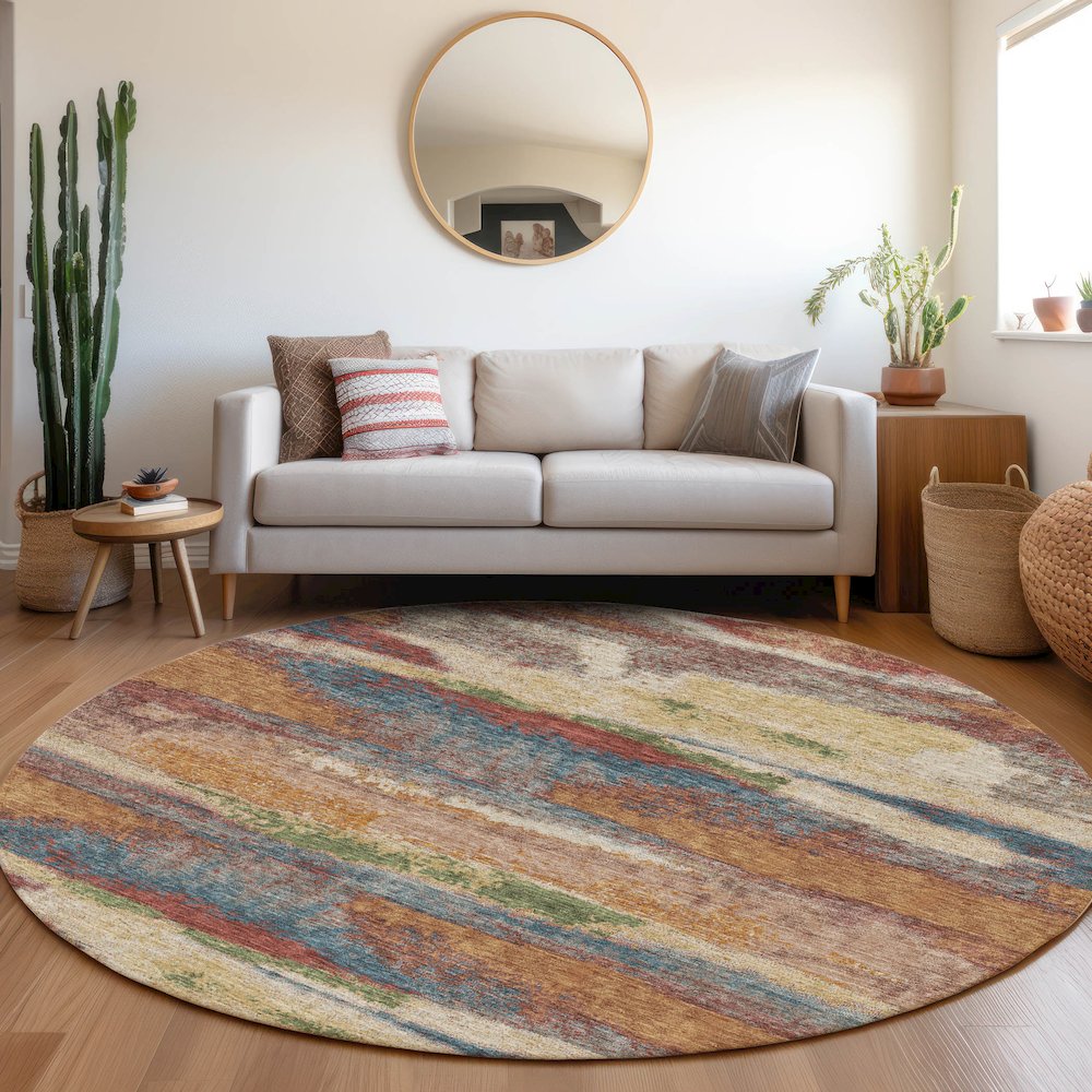 Premium Machine Washable Mayfield AMF942 Paprika 8' x 8' Round Rug. Picture 5