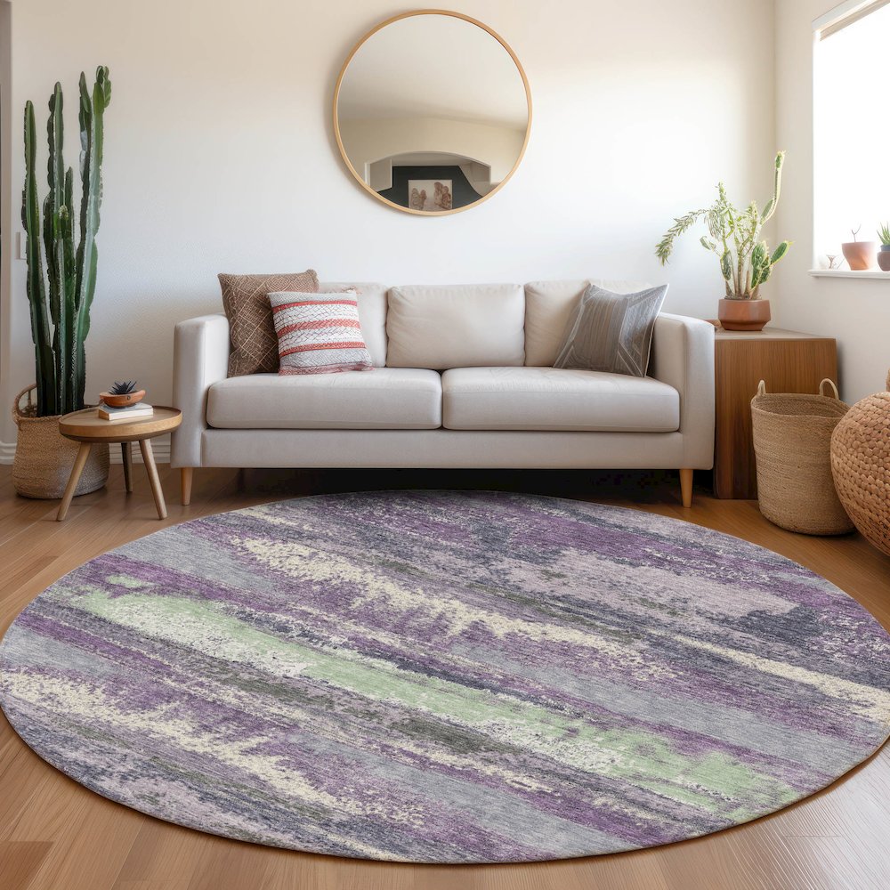 Premium Machine Washable Mayfield AMF942 Purple 8' x 8' Round Rug. Picture 5