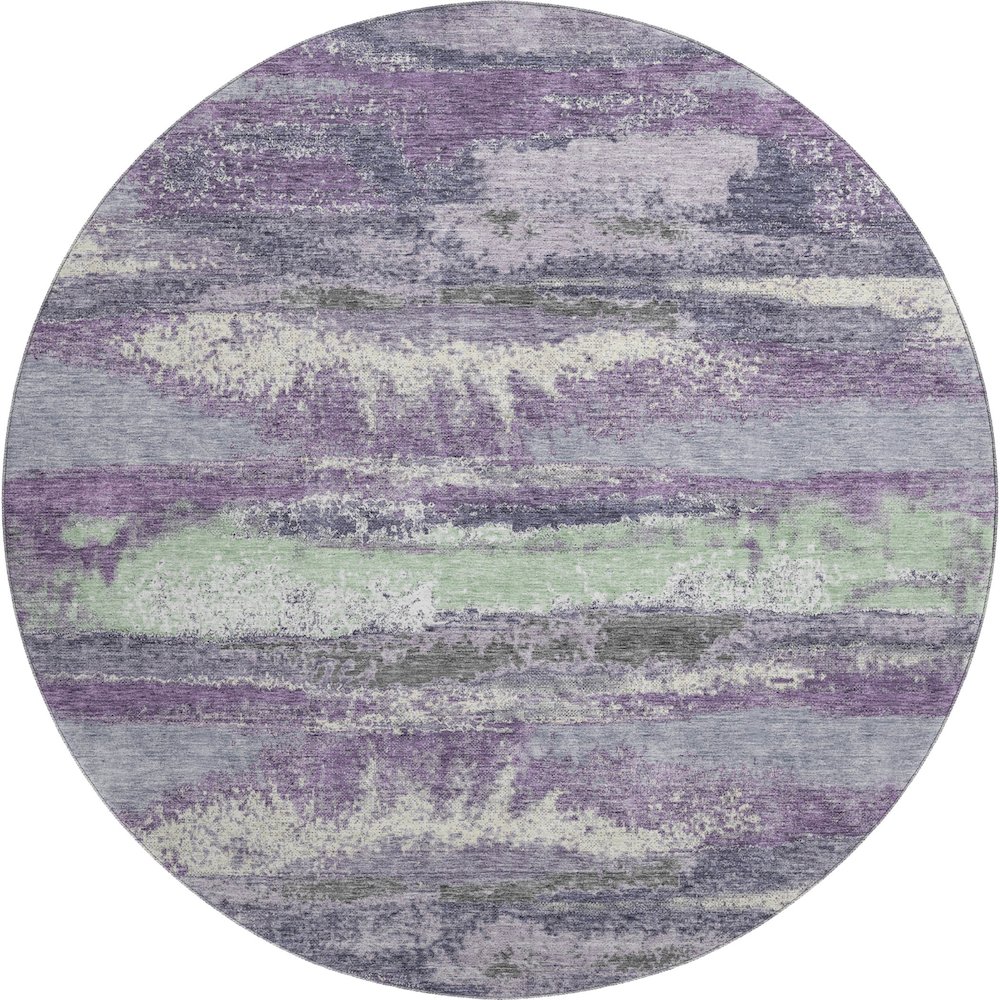 Premium Machine Washable Mayfield AMF942 Purple 8' x 8' Round Rug. Picture 1