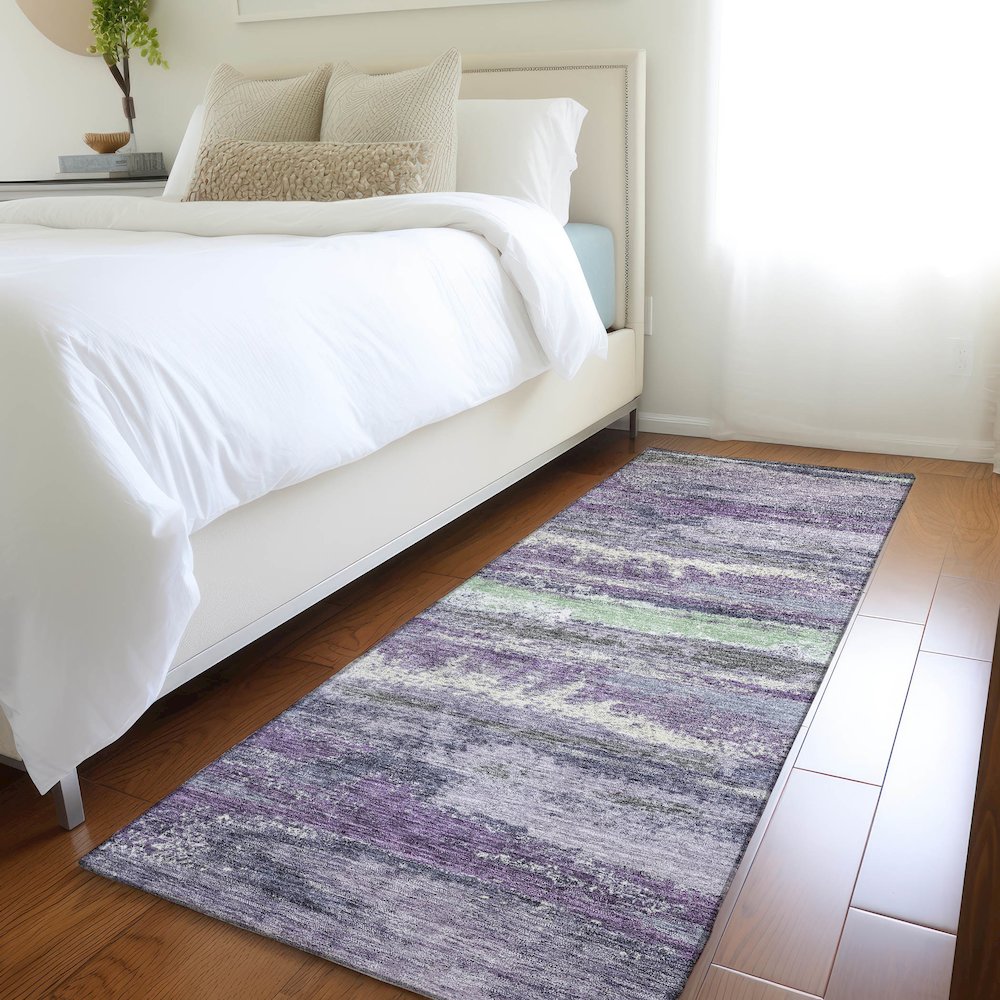 Premium Machine Washable Mayfield AMF942 Purple 2'3" x 7'6" Runner Rug. Picture 5