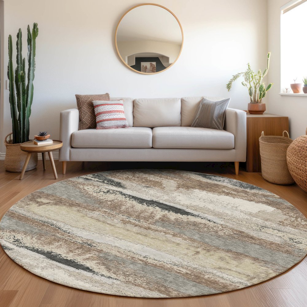 Premium Machine Washable Mayfield AMF942 Taupe 8' x 8' Round Rug. Picture 5