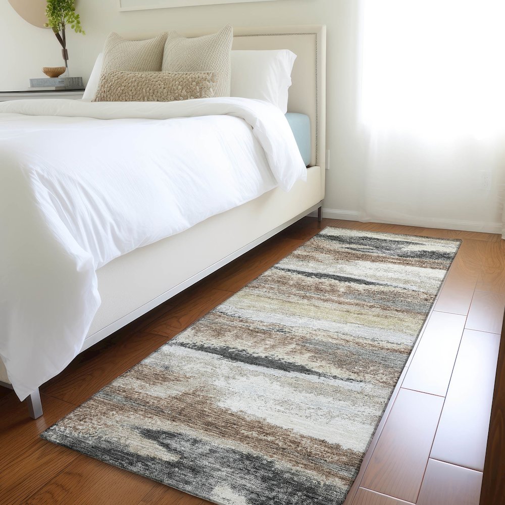 Premium Machine Washable Mayfield AMF942 Taupe 2'3" x 7'6" Runner Rug. Picture 5