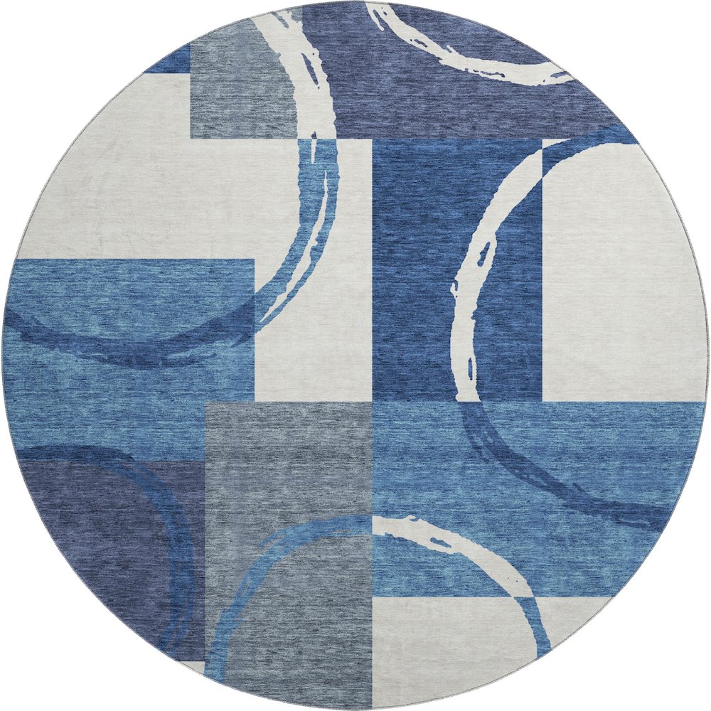 Premium Machine Washable Mayfield AMF943 Blue 8' x 8' Round Rug. Picture 1
