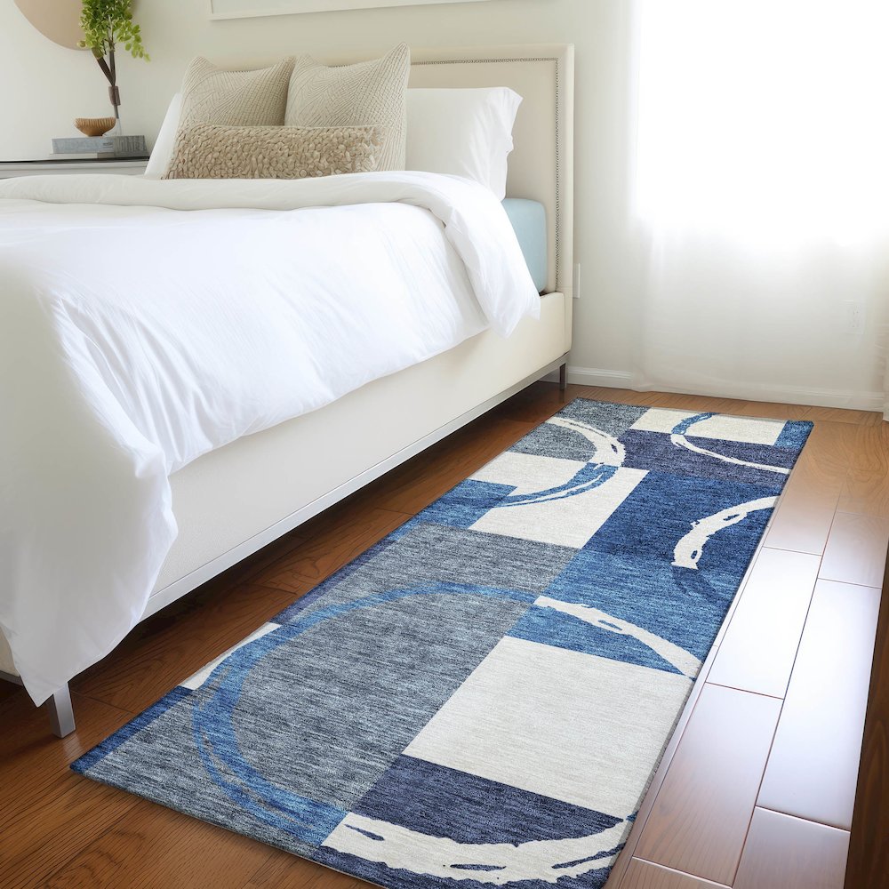 Premium Machine Washable Mayfield AMF943 Blue 2'3" x 7'6" Runner Rug. Picture 5