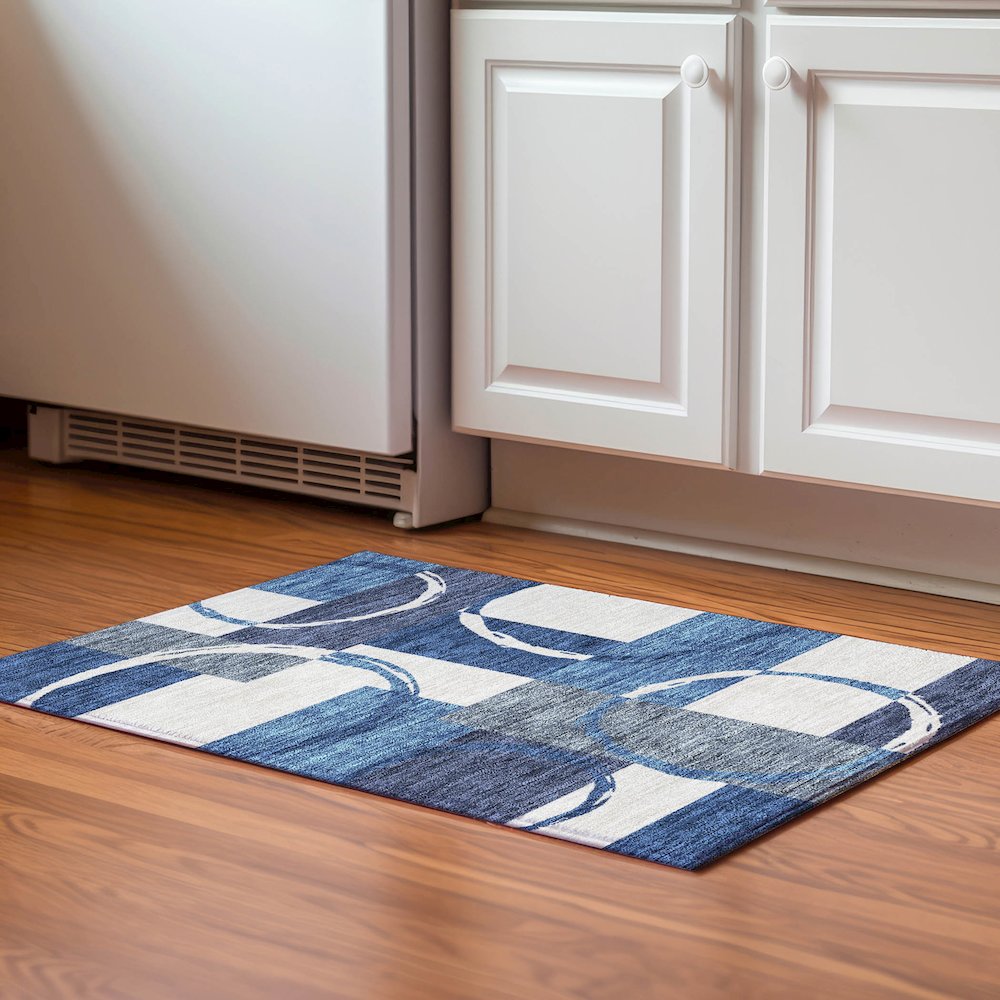 Premium Machine Washable Mayfield AMF943 Blue 1'8" x 2'6" Rug. Picture 5