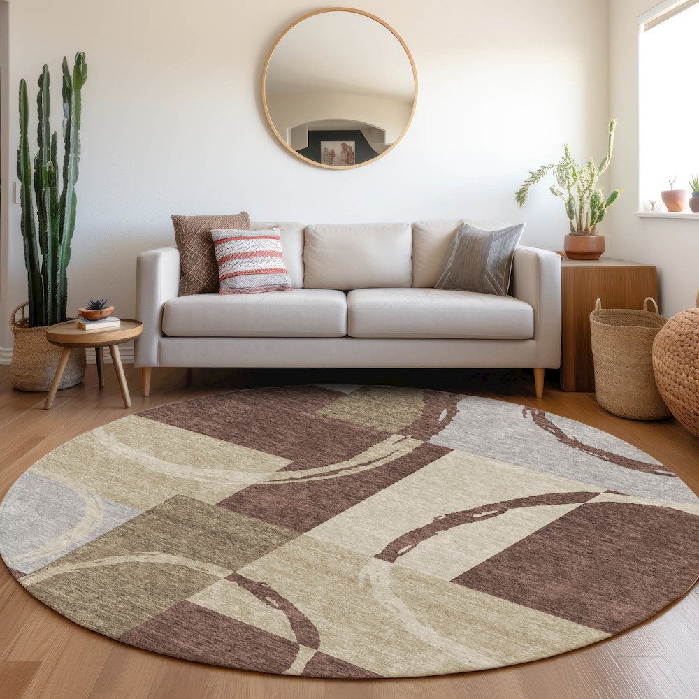 Premium Machine Washable Mayfield AMF943 Brown 8' x 8' Round Rug. Picture 5