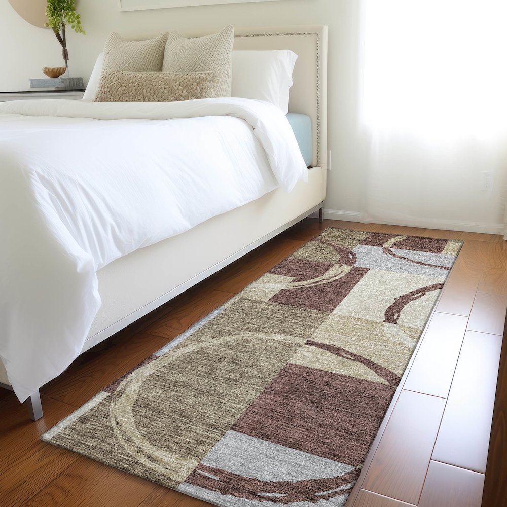 Premium Machine Washable Mayfield AMF943 Brown 2'3" x 7'6" Runner Rug. Picture 5