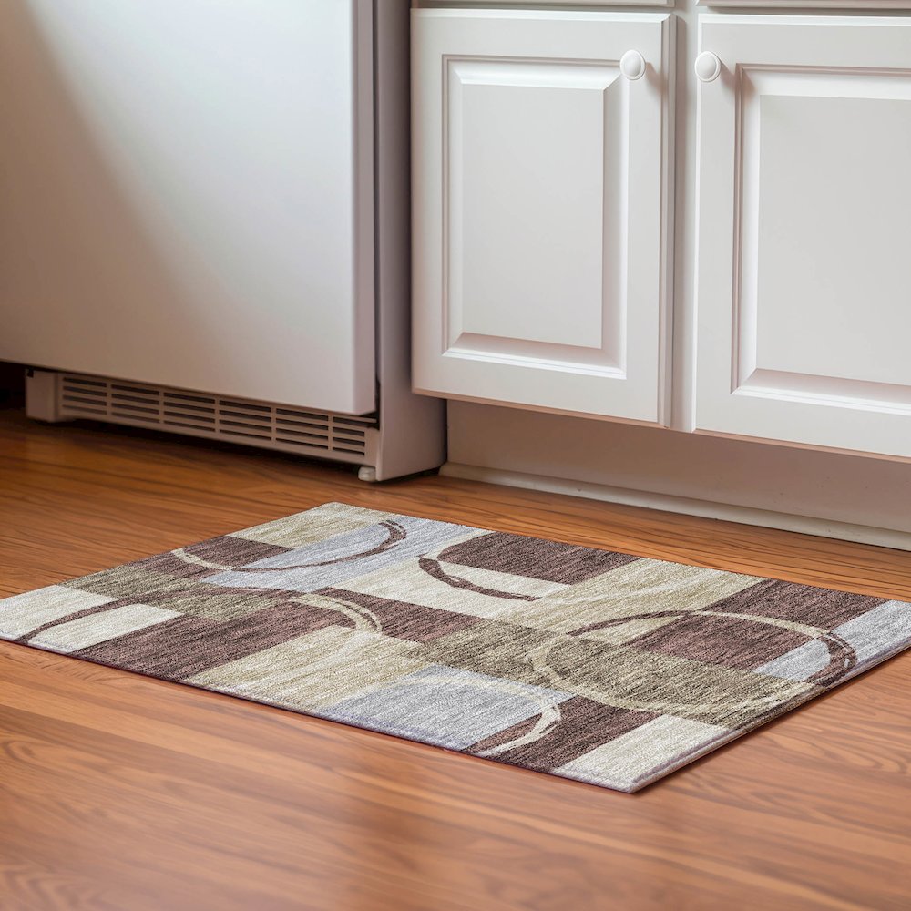Premium Machine Washable Mayfield AMF943 Brown 1'8" x 2'6" Rug. Picture 5