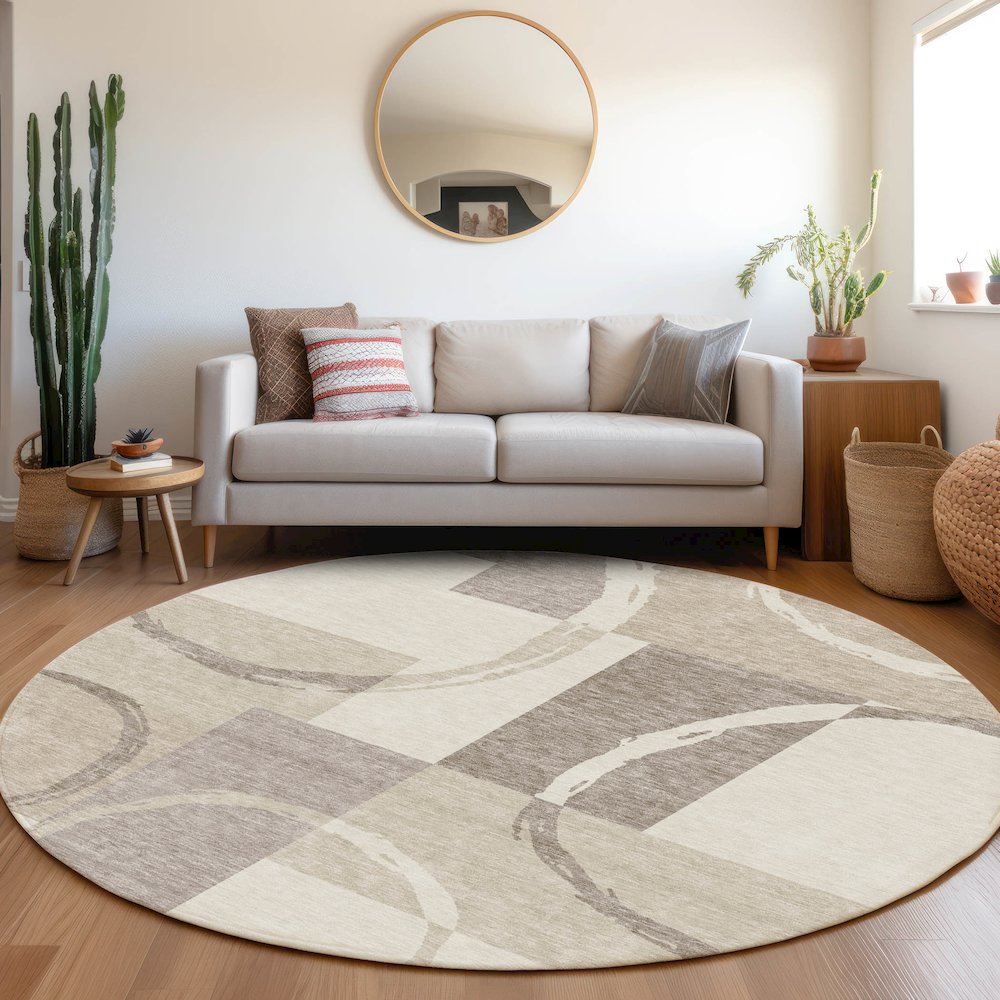 Premium Machine Washable Mayfield AMF943 Ivory 8' x 8' Round Rug. Picture 5