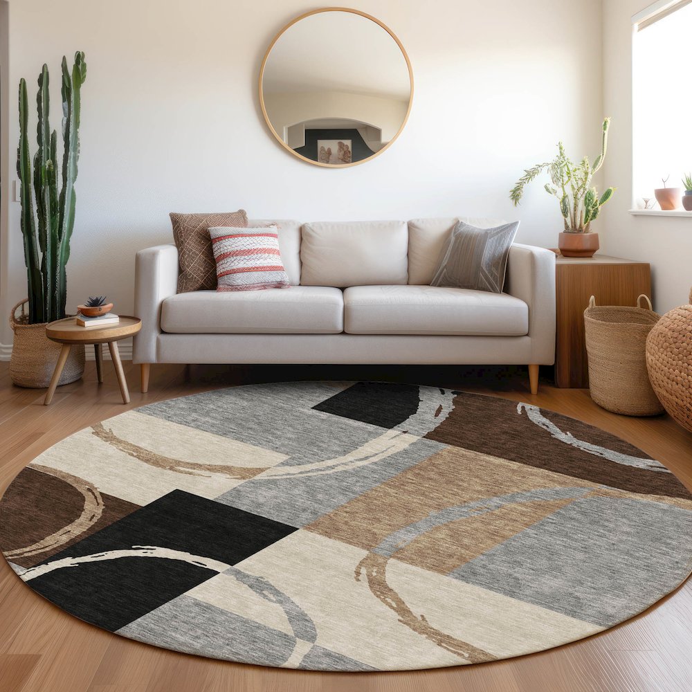 Premium Machine Washable Mayfield AMF943 Pewter 8' x 8' Round Rug. Picture 5