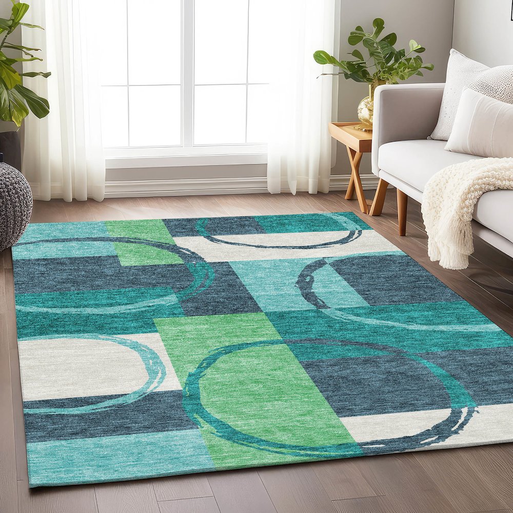 Premium Machine Washable Mayfield AMF943 Teal 2'6" x 3'10" Rug. Picture 5