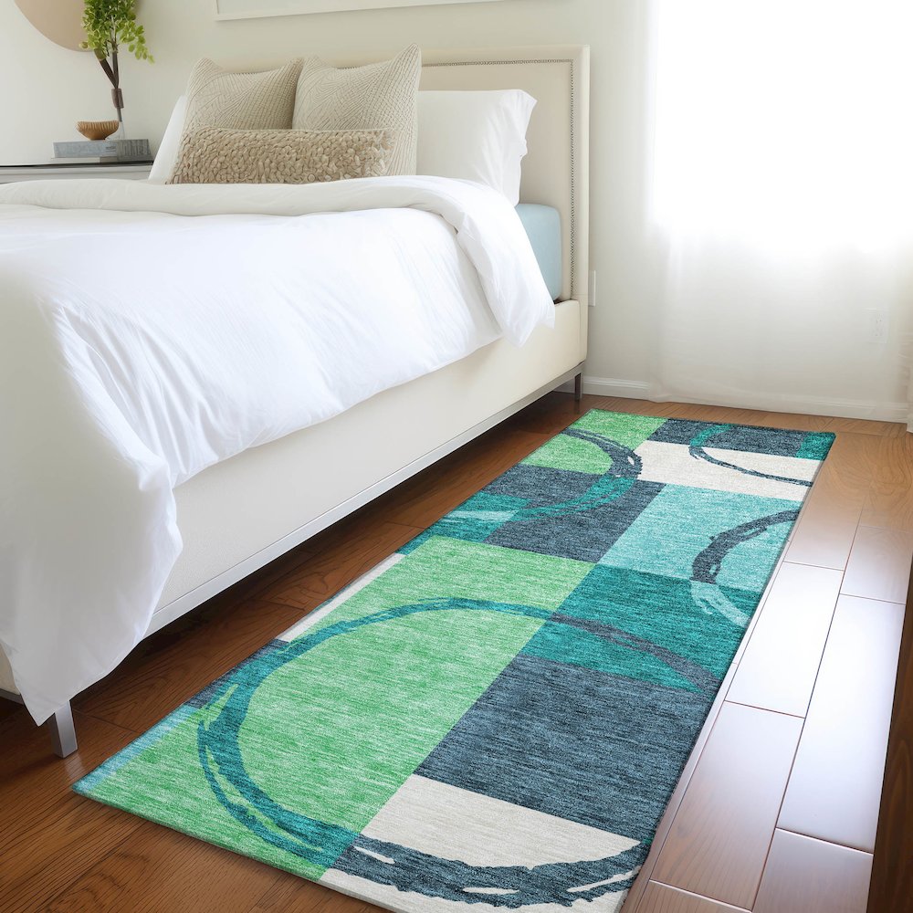 Premium Machine Washable Mayfield AMF943 Teal 2'3" x 7'6" Runner Rug. Picture 5