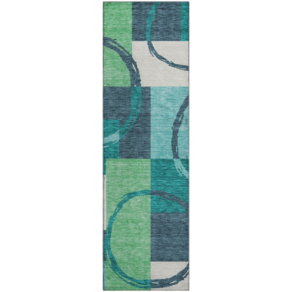 Premium Machine Washable Mayfield AMF943 Teal 2'3" x 7'6" Runner Rug. Picture 1