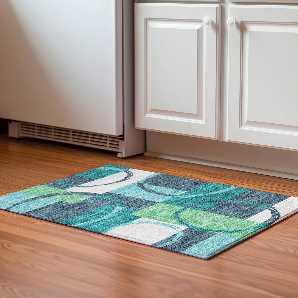 Premium Machine Washable Mayfield AMF943 Teal 1'8" x 2'6" Rug. Picture 5