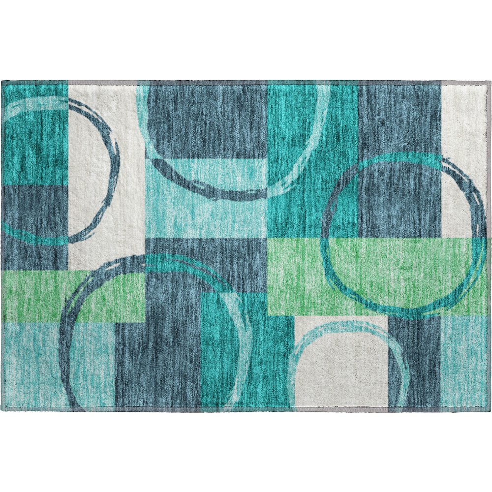 Premium Machine Washable Mayfield AMF943 Teal 1'8" x 2'6" Rug. Picture 1