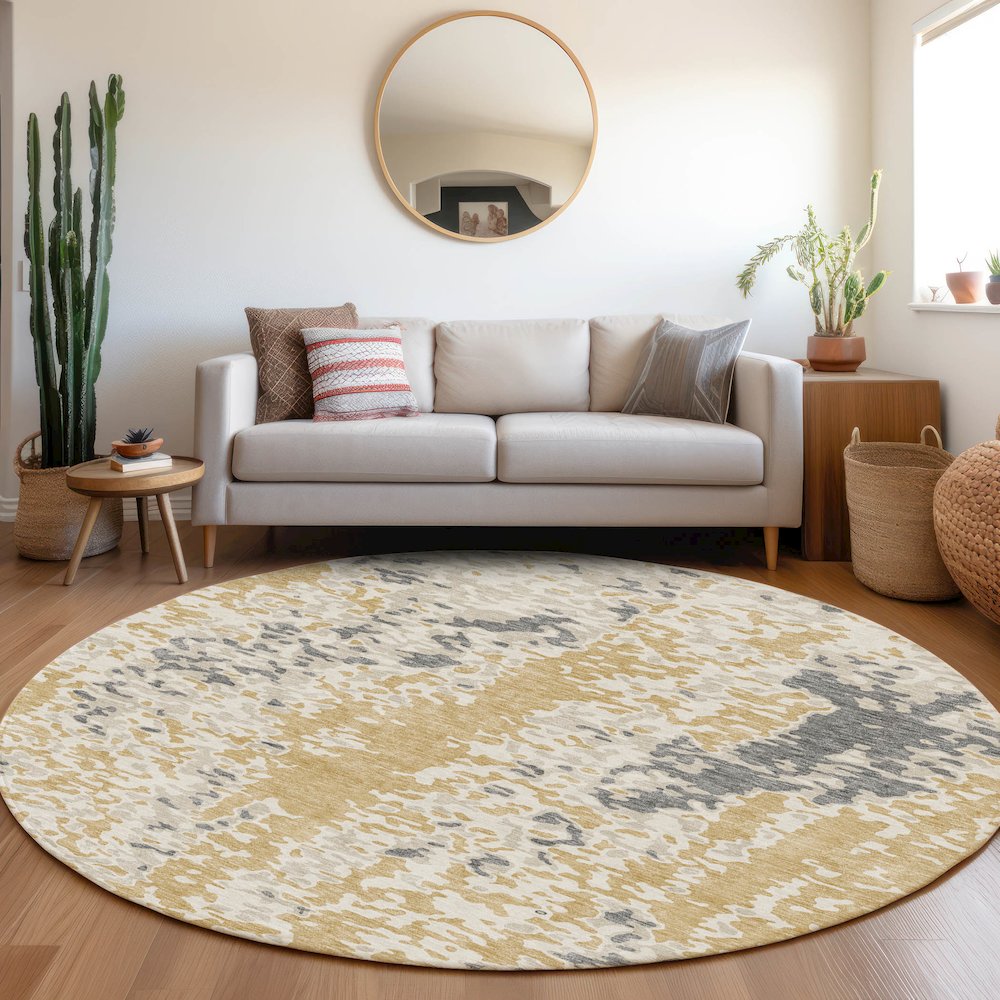 Premium Machine Washable Mayfield AMF944 Gold 8' x 8' Round Rug. Picture 5