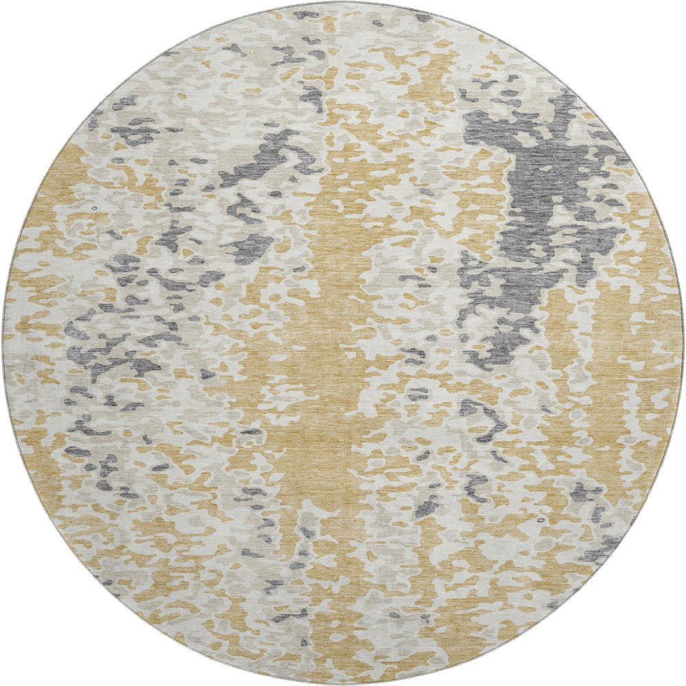 Premium Machine Washable Mayfield AMF944 Gold 8' x 8' Round Rug. Picture 1