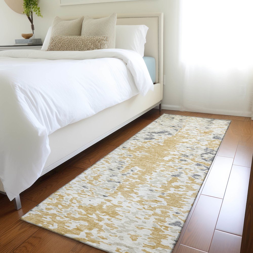 Premium Machine Washable Mayfield AMF944 Gold 2'3" x 7'6" Runner Rug. Picture 5