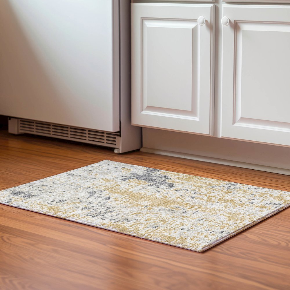 Premium Machine Washable Mayfield AMF944 Gold 1'8" x 2'6" Rug. Picture 5