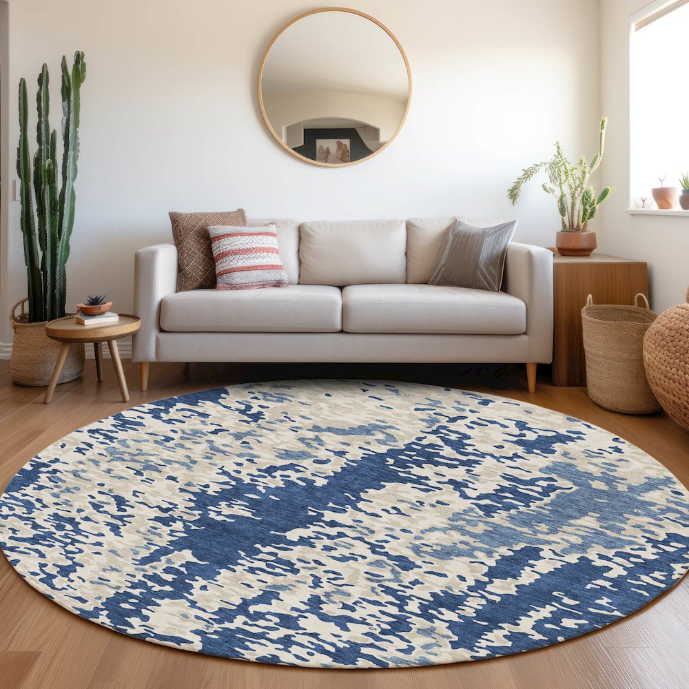 Premium Machine Washable Mayfield AMF944 Navy 8' x 8' Round Rug. Picture 5