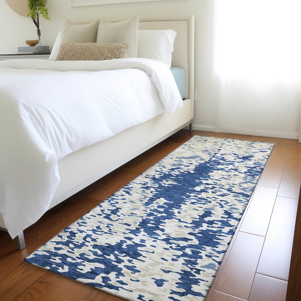Premium Machine Washable Mayfield AMF944 Navy 2'3" x 7'6" Runner Rug. Picture 5