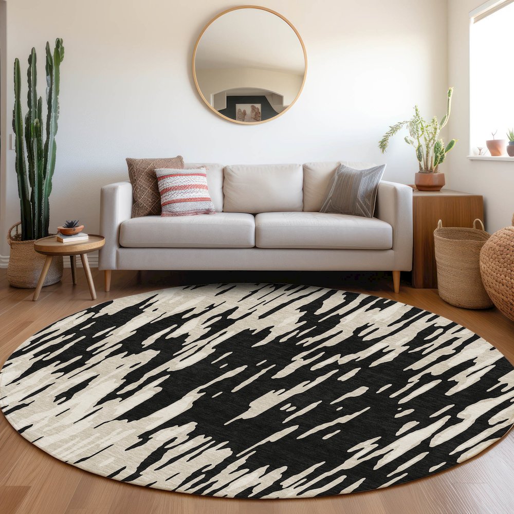 Premium Machine Washable Mayfield AMF945 Black 8' x 8' Round Rug. Picture 5