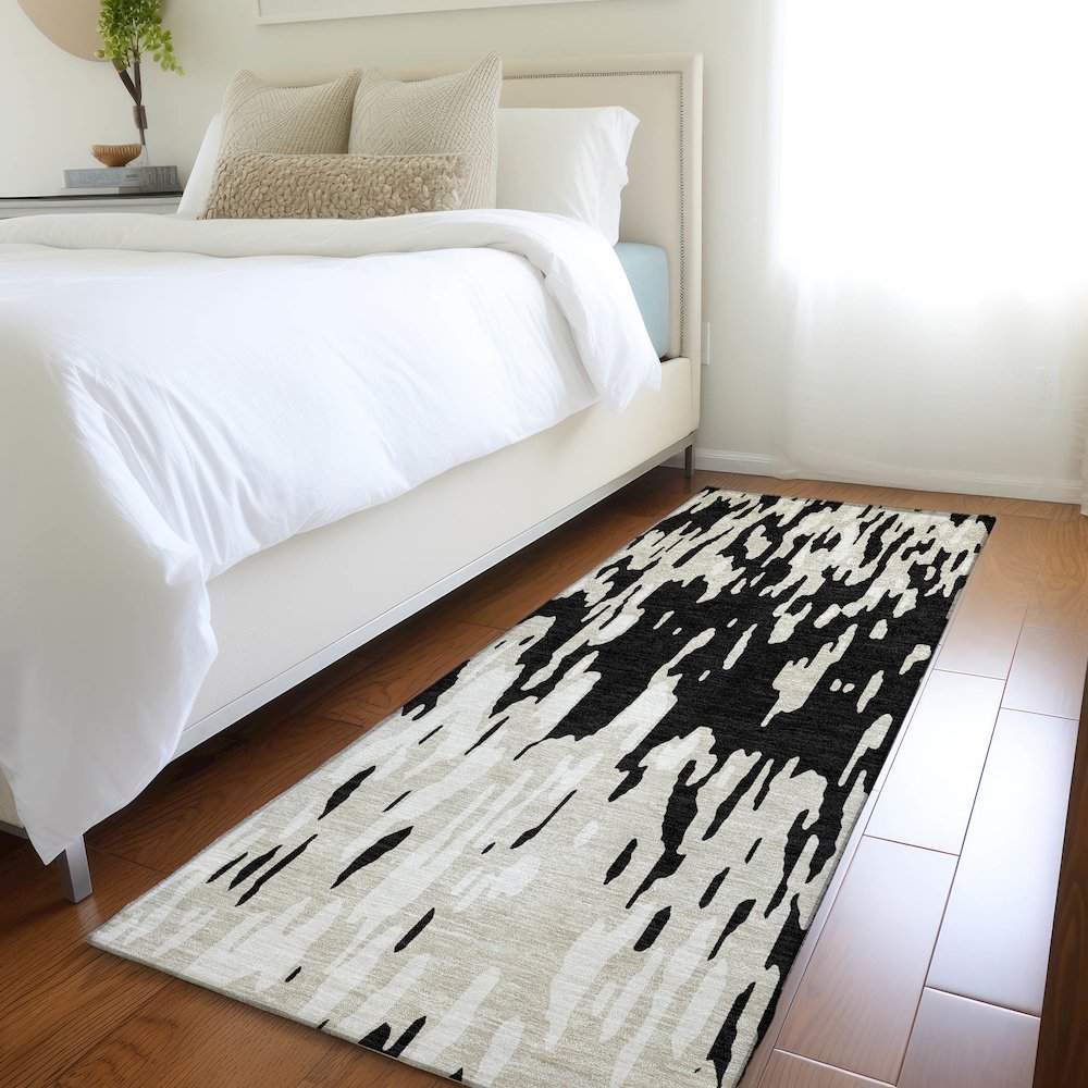 Premium Machine Washable Mayfield AMF945 Black 2'3" x 7'6" Runner Rug. Picture 5