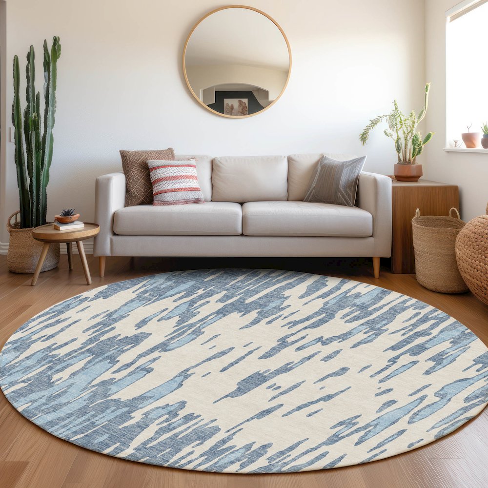 Premium Machine Washable Mayfield AMF945 Denim 8' x 8' Round Rug. Picture 5