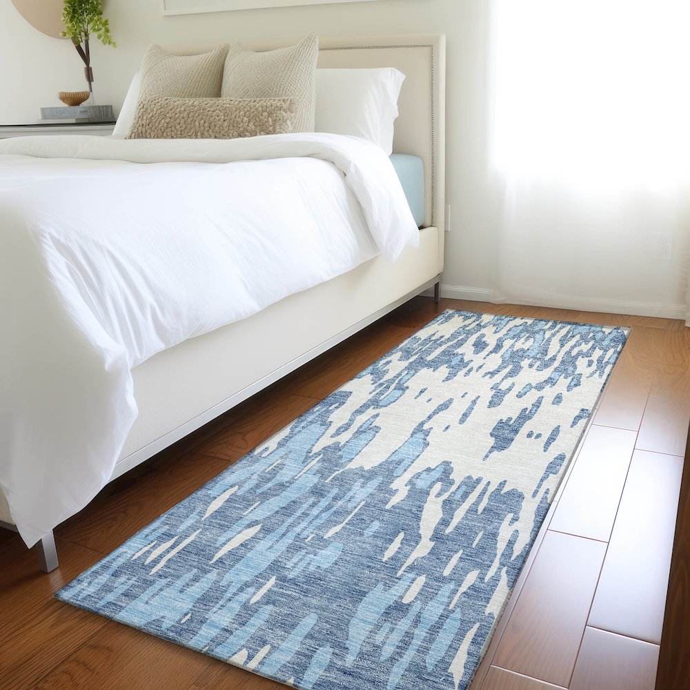 Premium Machine Washable Mayfield AMF945 Denim 2'3" x 7'6" Runner Rug. Picture 5