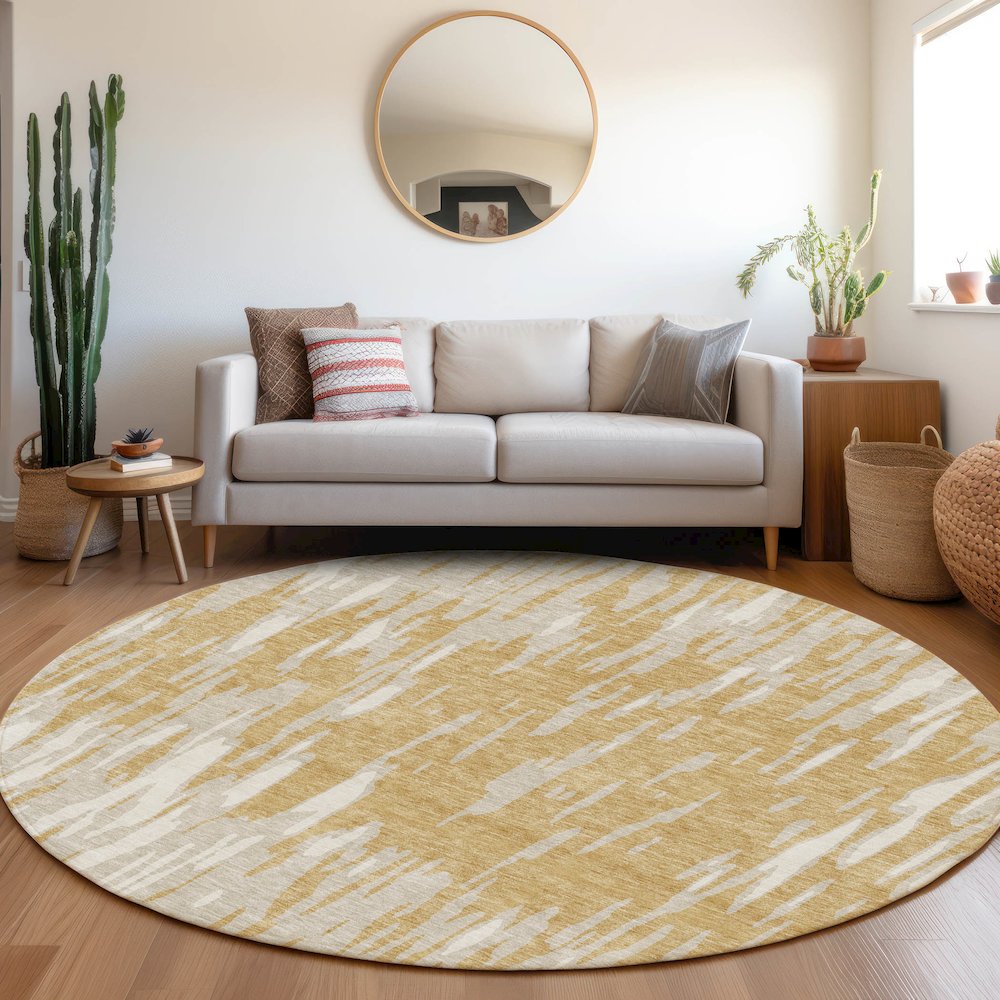 Premium Machine Washable Mayfield AMF945 Gold 8' x 8' Round Rug. Picture 5
